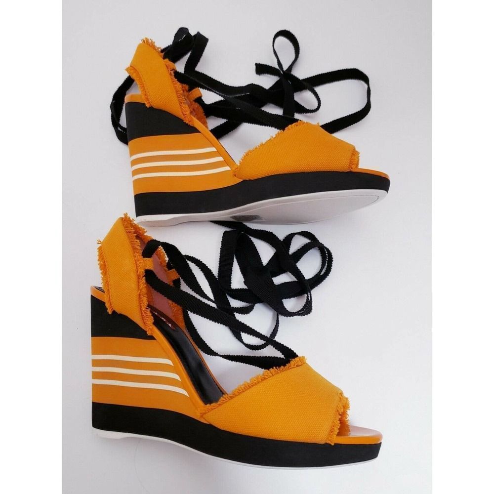 Prada Orange and Black Wedge Heels